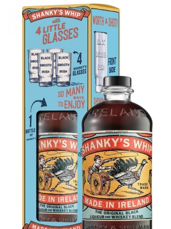 Likier whisky Shanky's Whip Black ze szklankami 0,7l