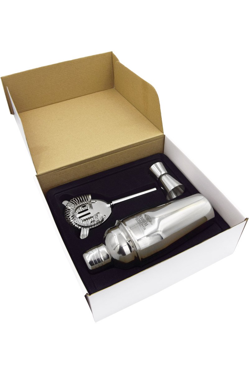 Zestaw barmański 3-częściowy: shaker, sitko, miarka