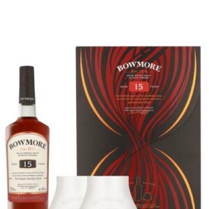 Whisky Bowmore 15 YO Single Malt 0,7l elegancki zestaw ze szklankami