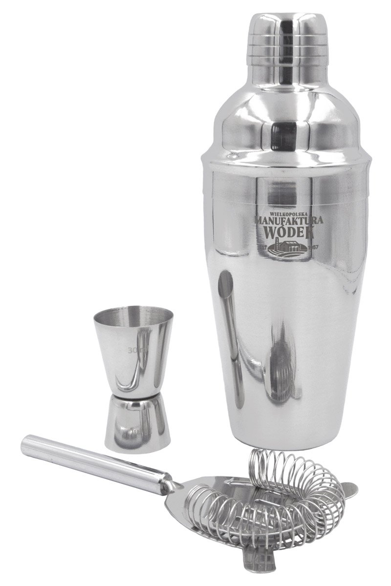 Zestaw barmański 3-częściowy: shaker, sitko, miarka